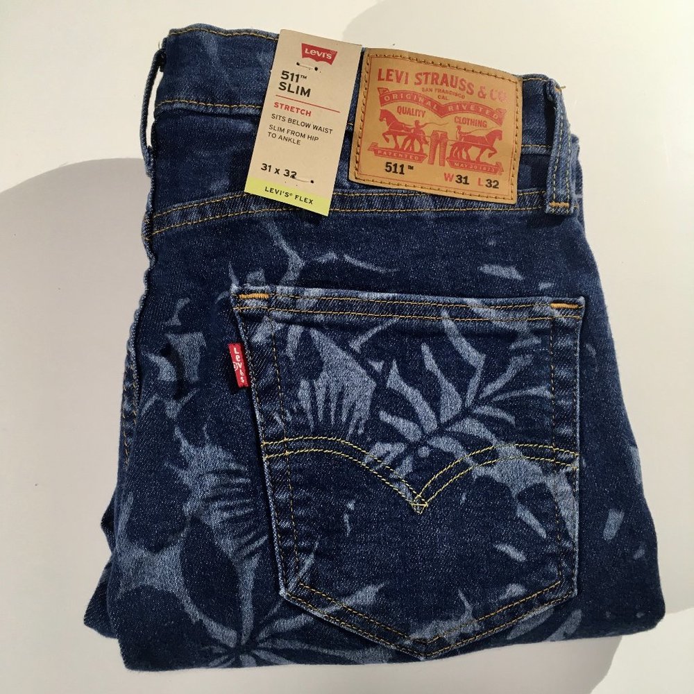 Levi’s 511 Slim Stretch Flex Denim Jeans Men’s Size 31 x 32 Blue Floral NEW NWT